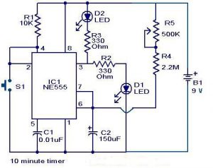 10 Minute timer circuit using IC NE555