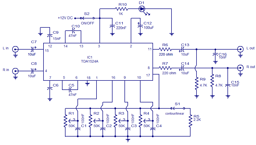 Stereo preamplifier tone control Circuit