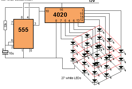 555 ic 27 LED Cube Circuit